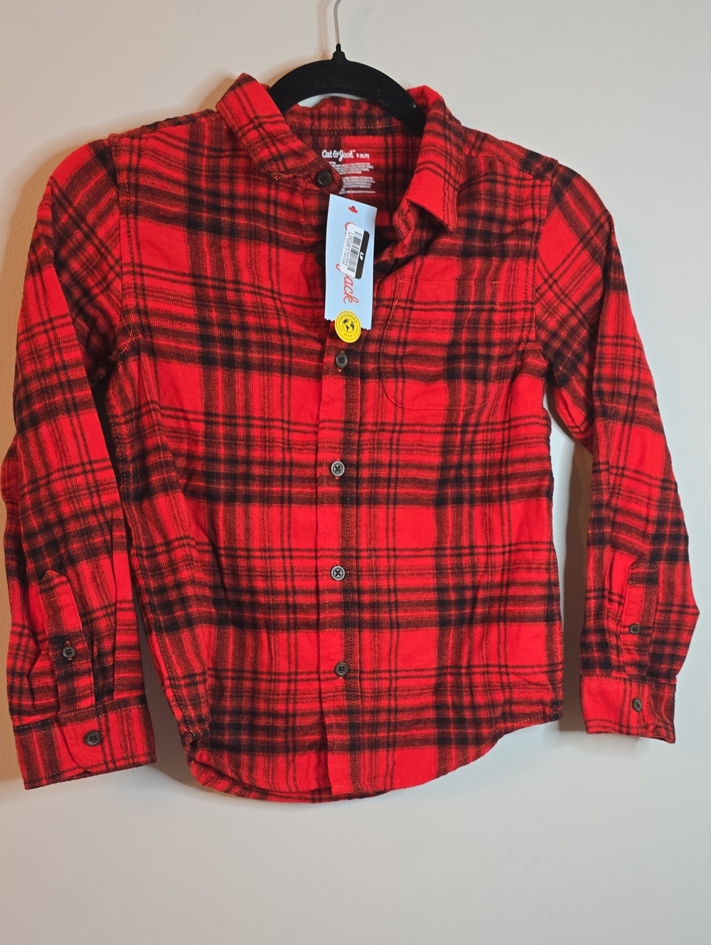 Cat & Jack Boys Red and Black Buffalo Plaid Button Down Shirt